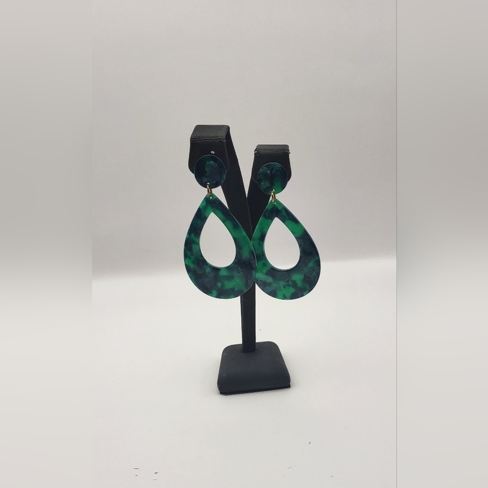 Dark Green Blue Geometric Round Big Circle Acrylic drop dandle Earrings